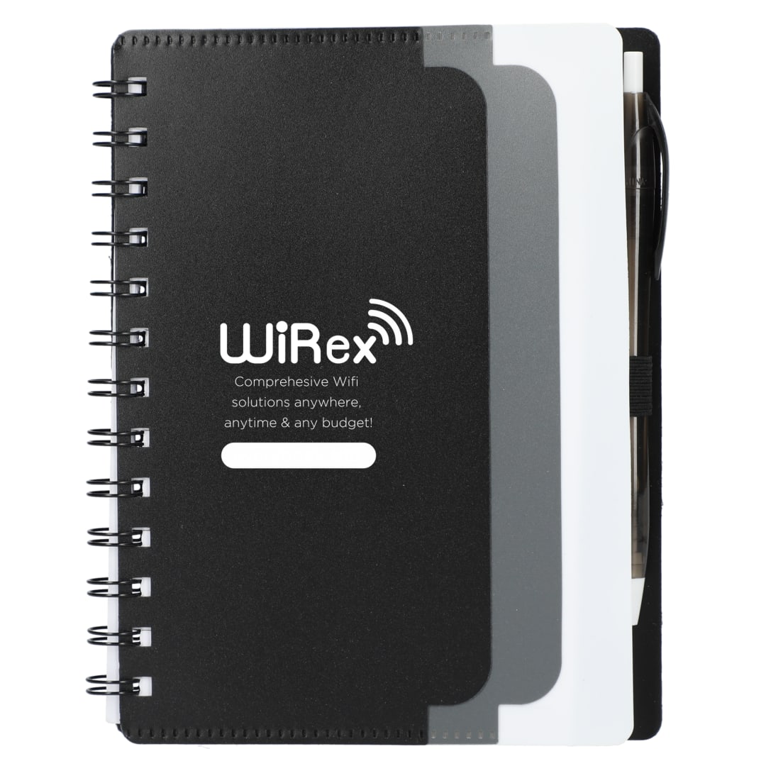 5" x 7" Recycled Dual Pocket Spiral Notebook w Pen 30