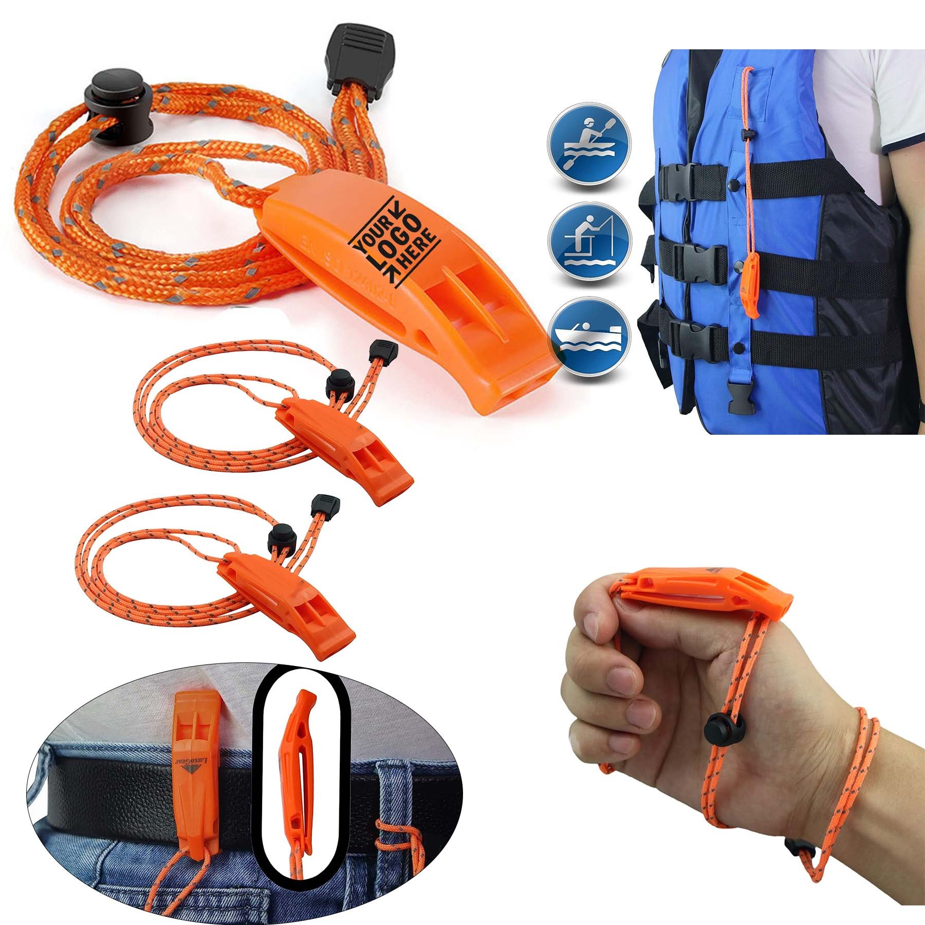 Kayak Canoe Fishing Lanyard Zipper Pull Cord Ends Lock Pull Loud Emergency Survival Whistle 1