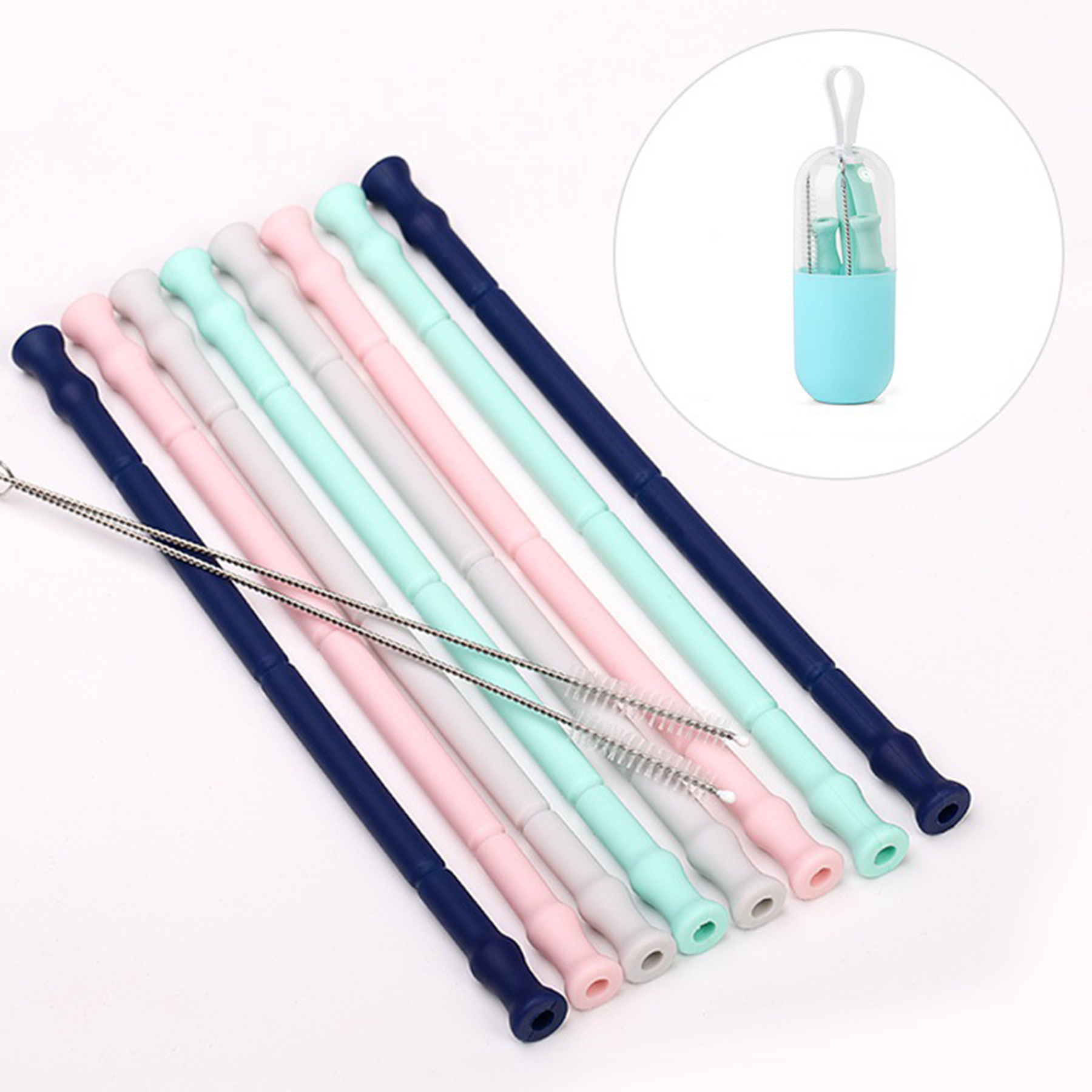 Collapsible Reusable Colors Silicone Straws with Case 3