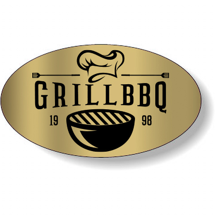 Bright Gold Foil Paper Flexo-Printed Stock Oval Roll Labels (1.125"x2")