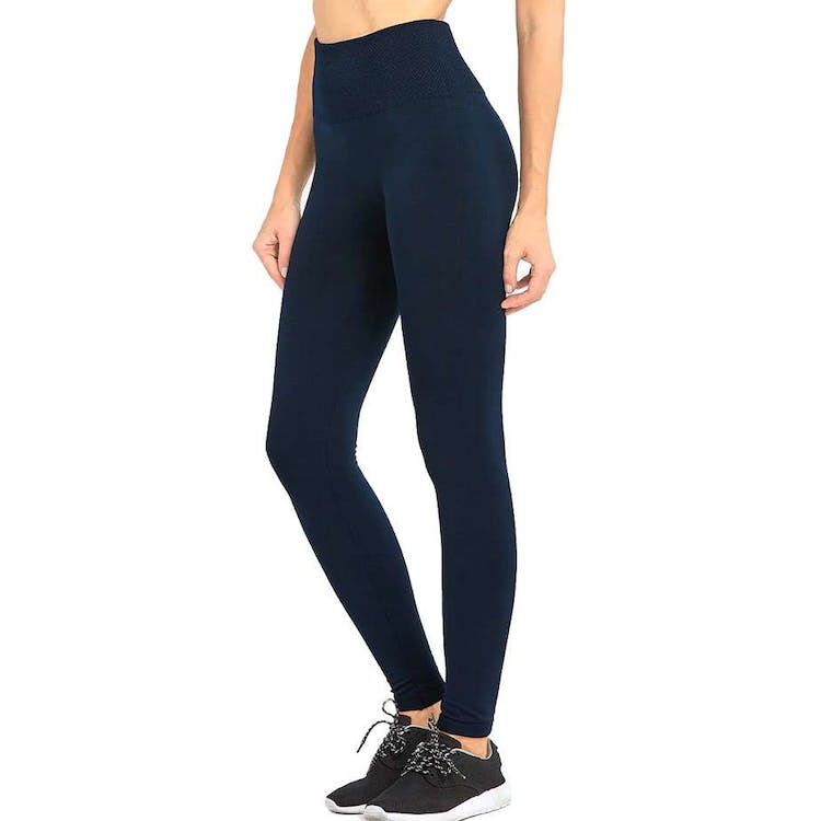 Women's High Waist Fleece Leggings - Navy Extra-Wide Band One Size 2