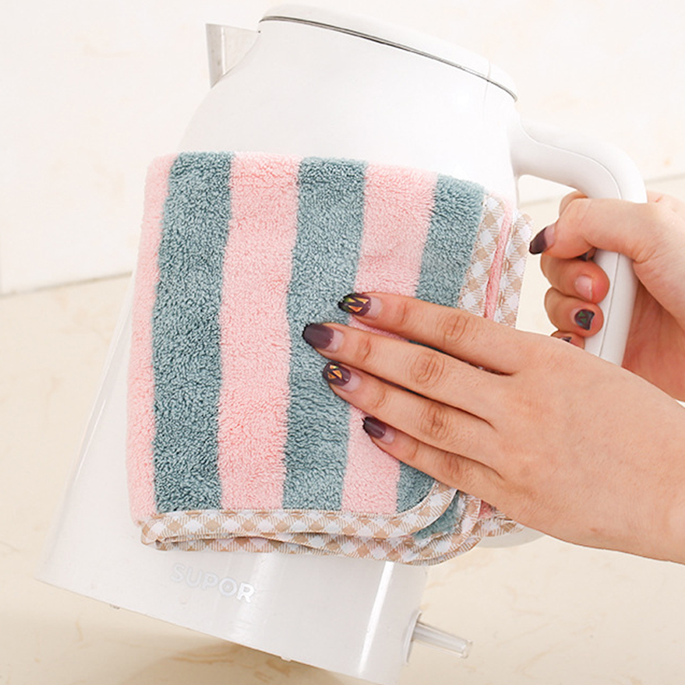 Household bathroom kitchen striped coral velvet hand towel dishcloth 3