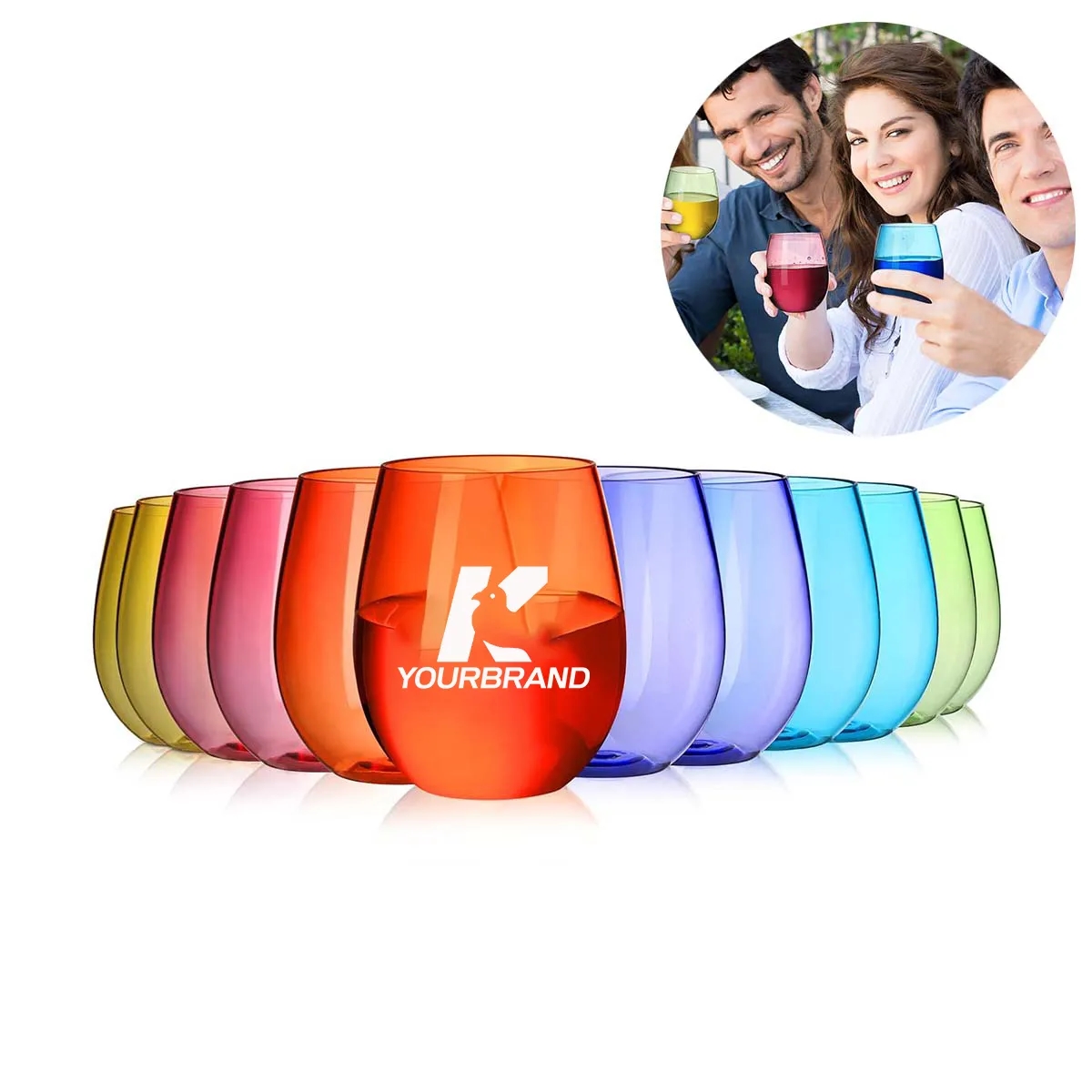 16 oz Multicolor Reusable Plastic Stemless Wine Tumbler 2