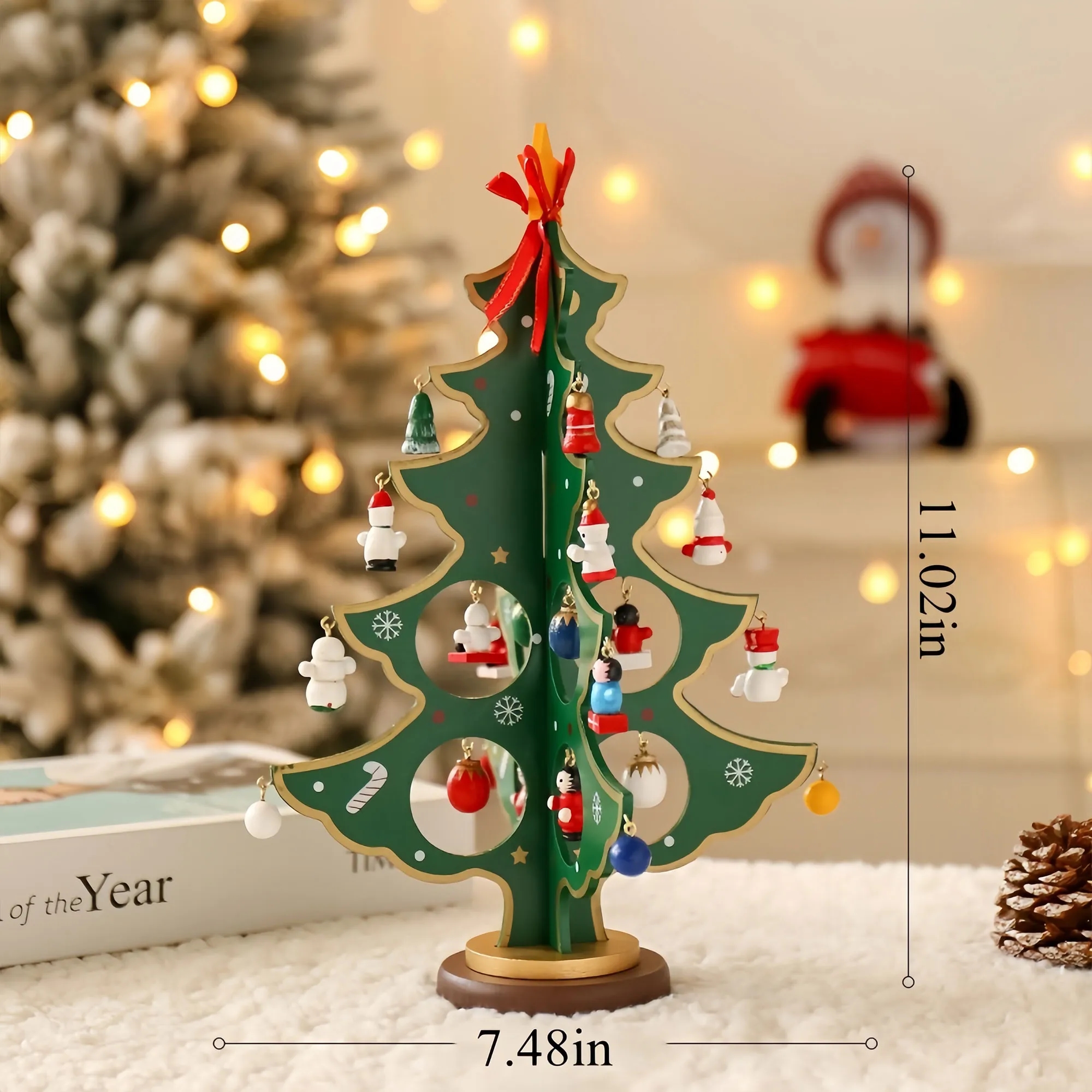 Mini Wooden Christmas Tree Desktop Ornament Hanging Decor 5