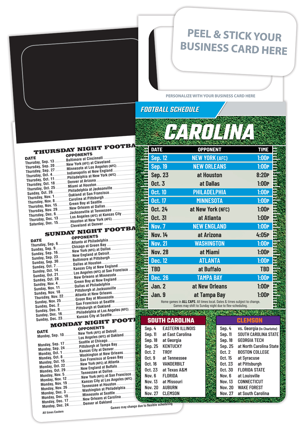 Pro Football Schedule Magnet - Peel and Stick Business Card (3.5x9)