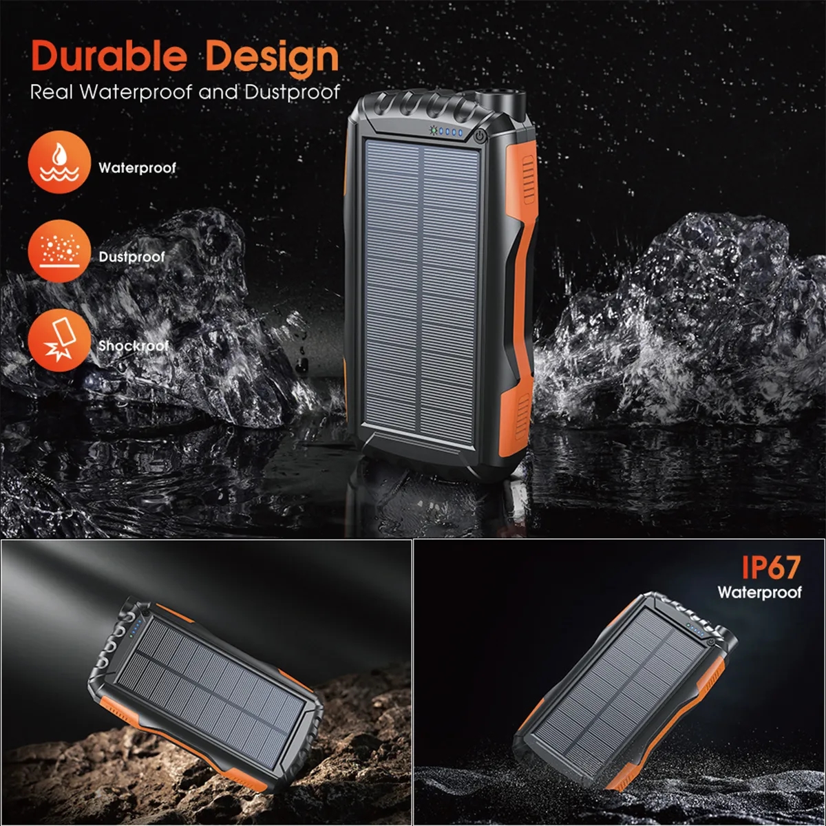 42800mAh Solar Power Bank Fast Charger Built-in Flashlight 7