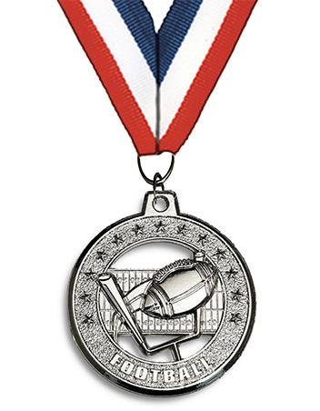 Medallion: 2" Circle Cut Out Football Silver w 2