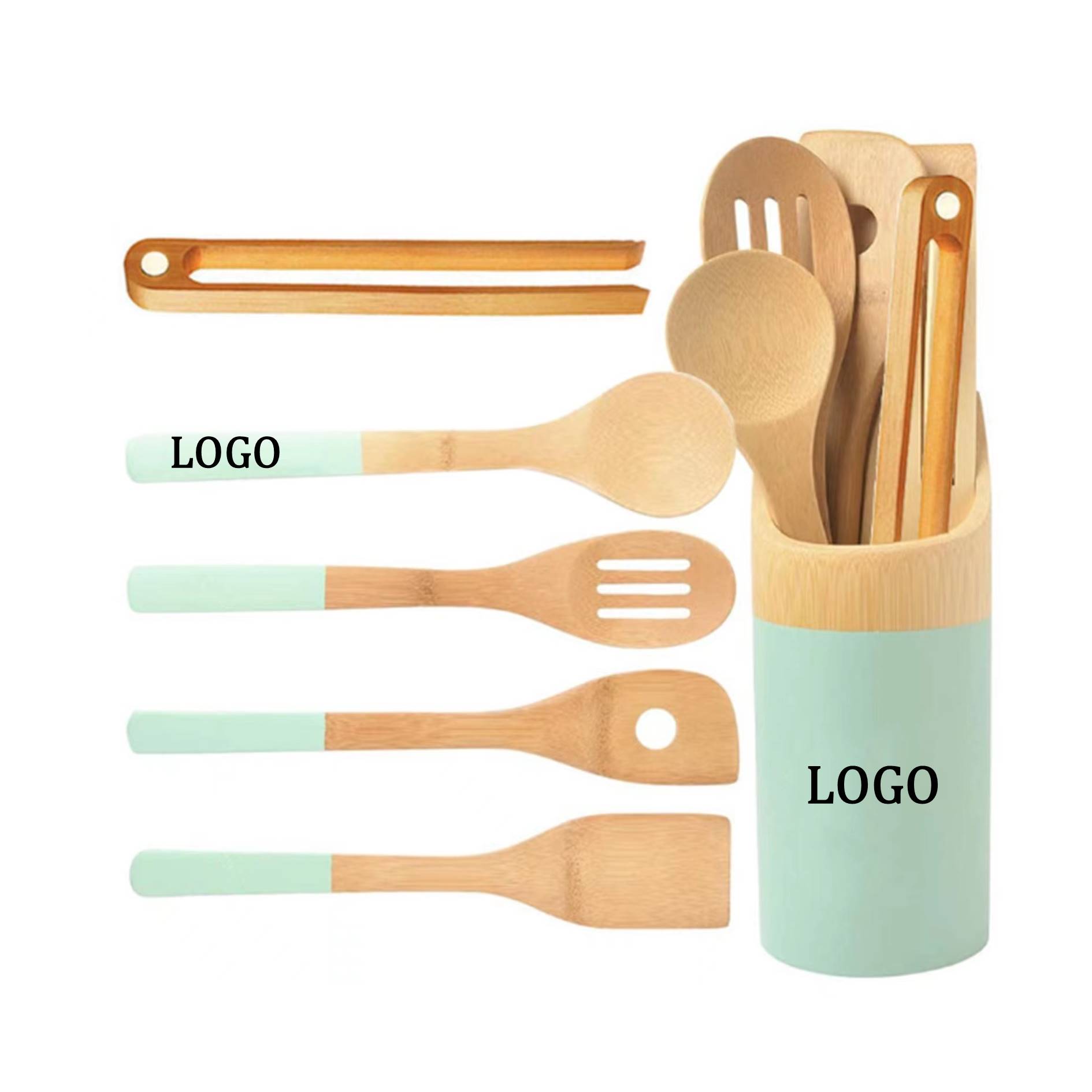 Painted Handle Bamboo Spatula Set 4