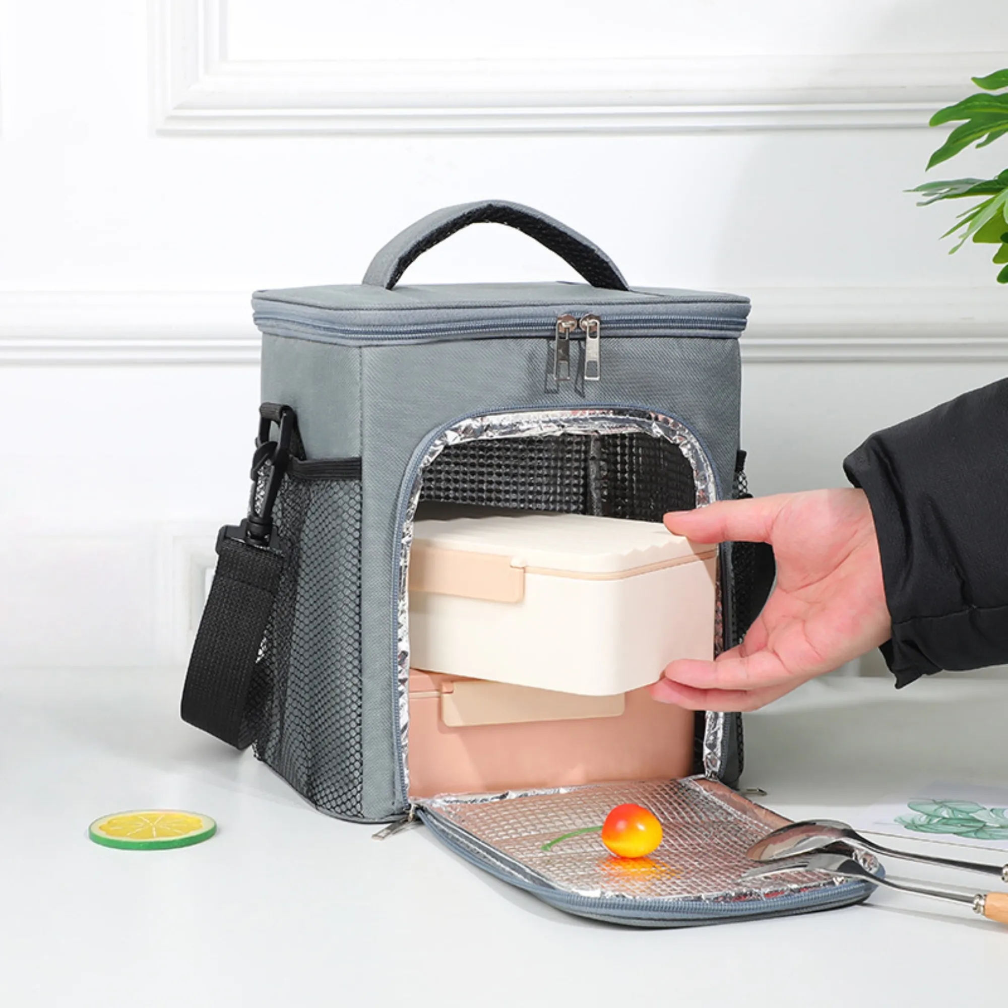 Double ice pack, portable lunch bag, lunch box insulated bag 6