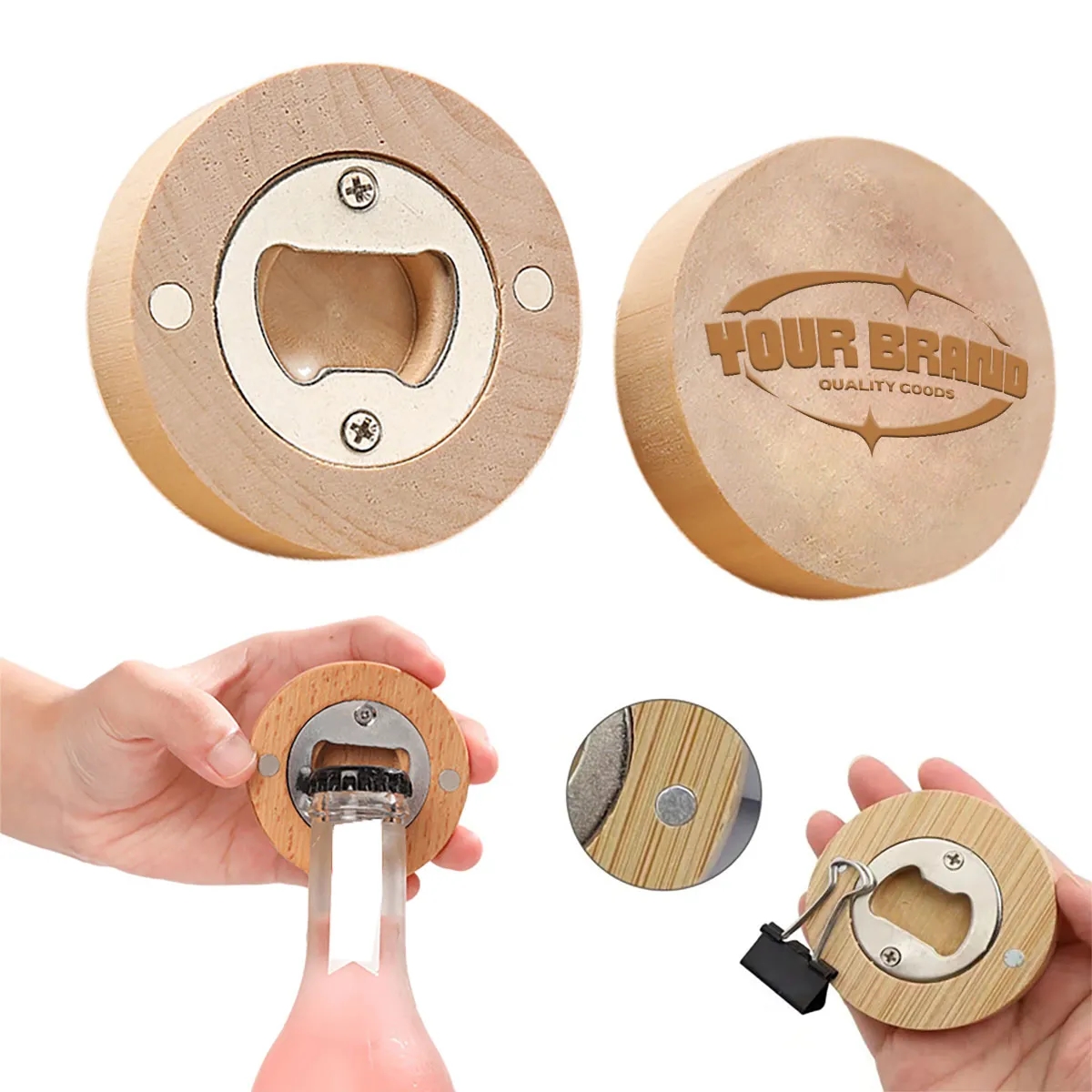 Beer Bottle Wooden Opener Stainless steel Fridge Magnets 2