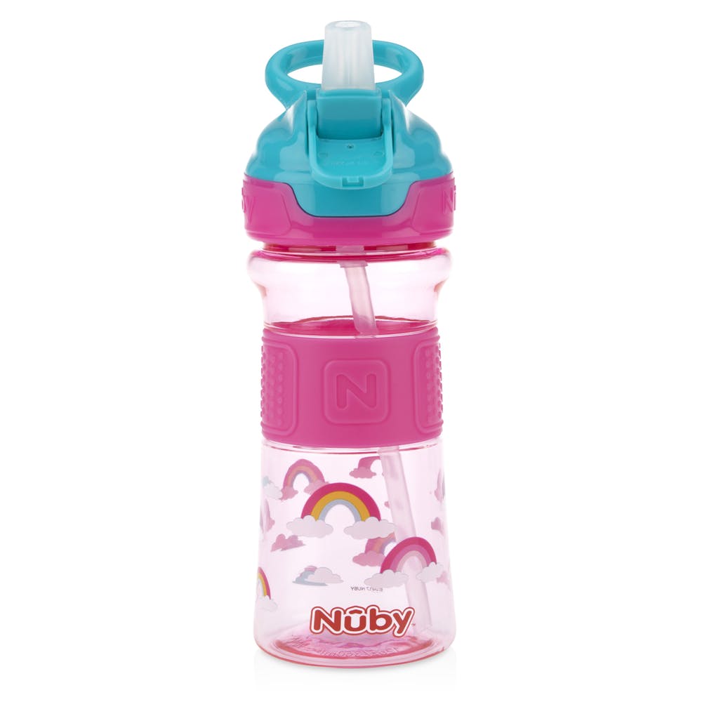 Nuby Push Button Flip-it Soft Spout Cups - Pink Rainbows 12 oz 2