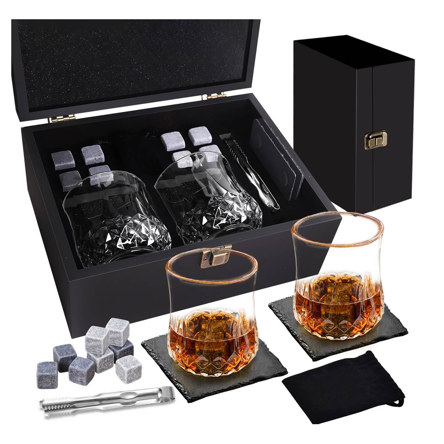 Whiskey Stones Glass Wooden Box Set 1
