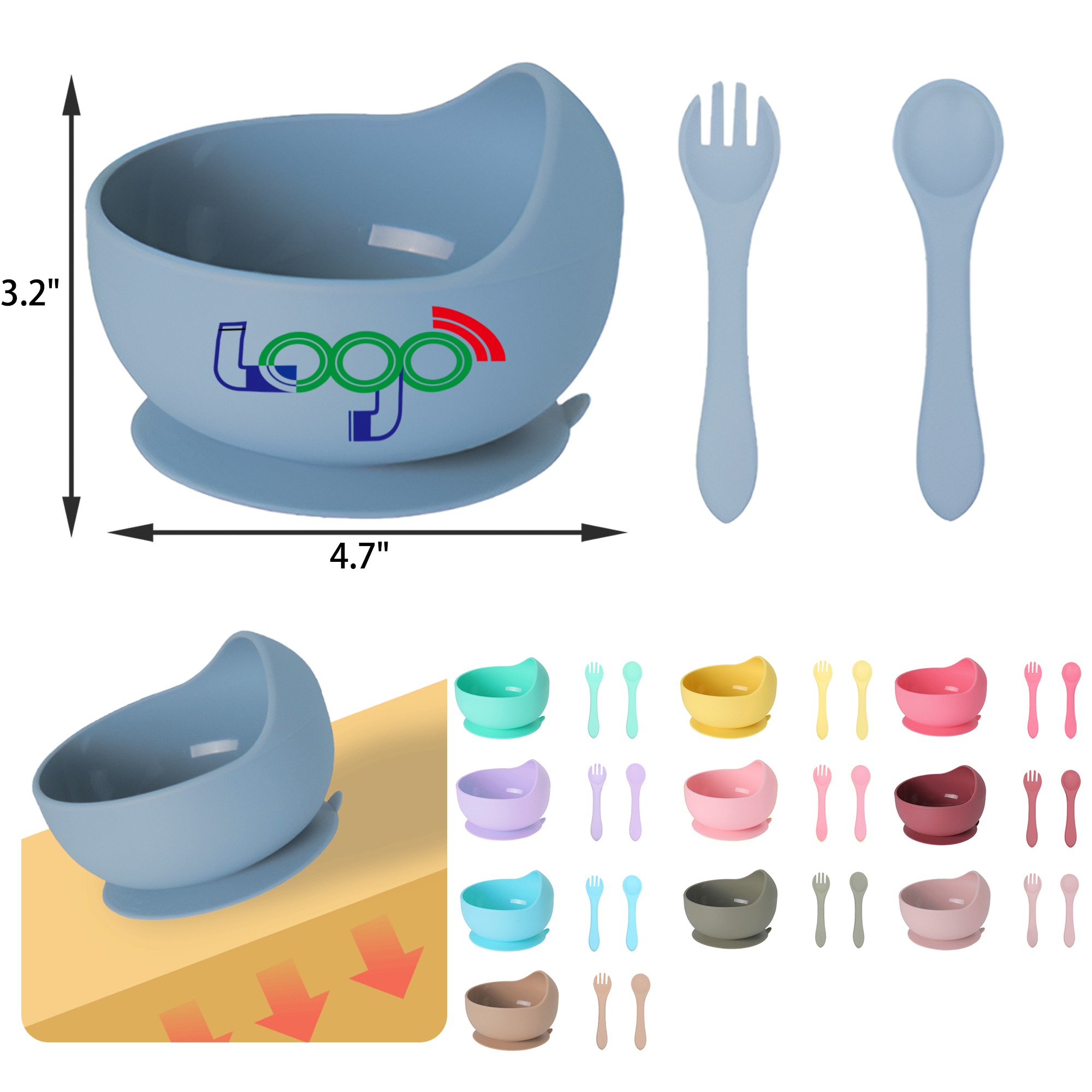 Stable Toddler Suction Cup Silicone Bowl Set 8