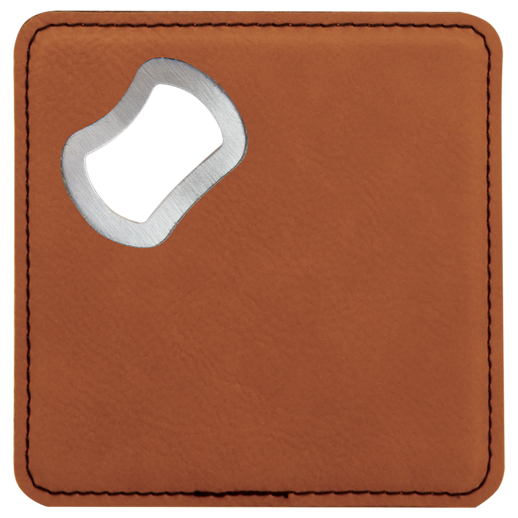 4" x 4" Square Rawhide Leatherette Bottle Opener Coaster 2