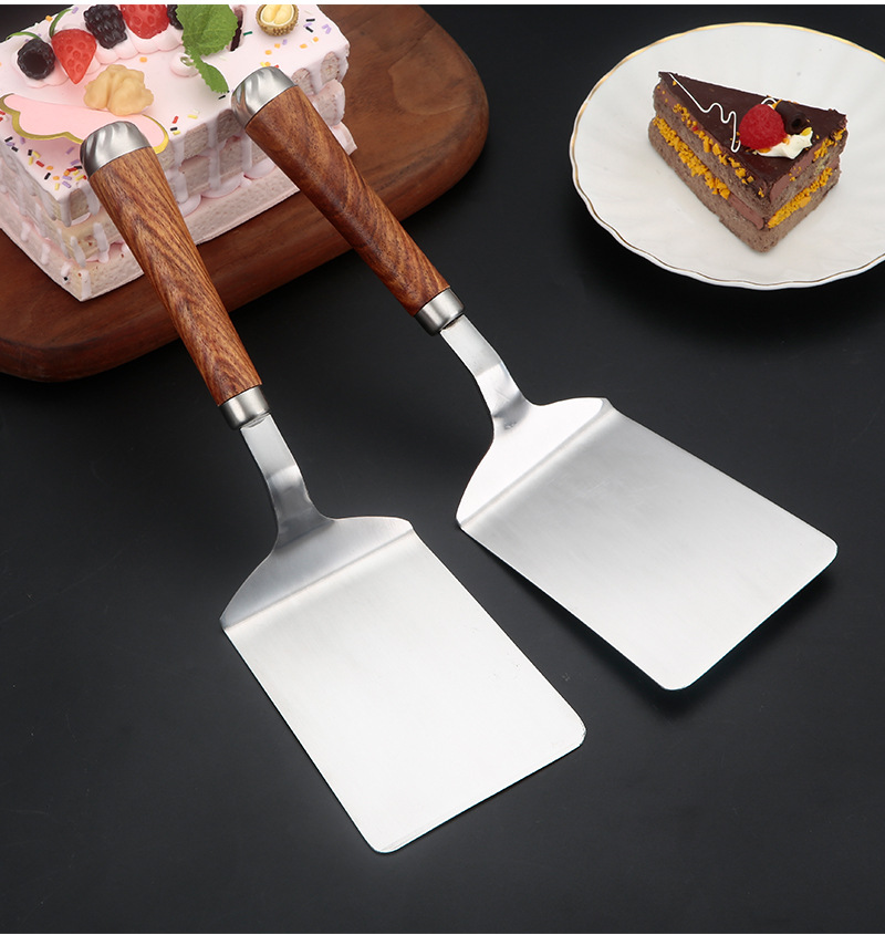 Wooden Handle Stainless Steel Spatula Steaks Pizzas Pancakes 4