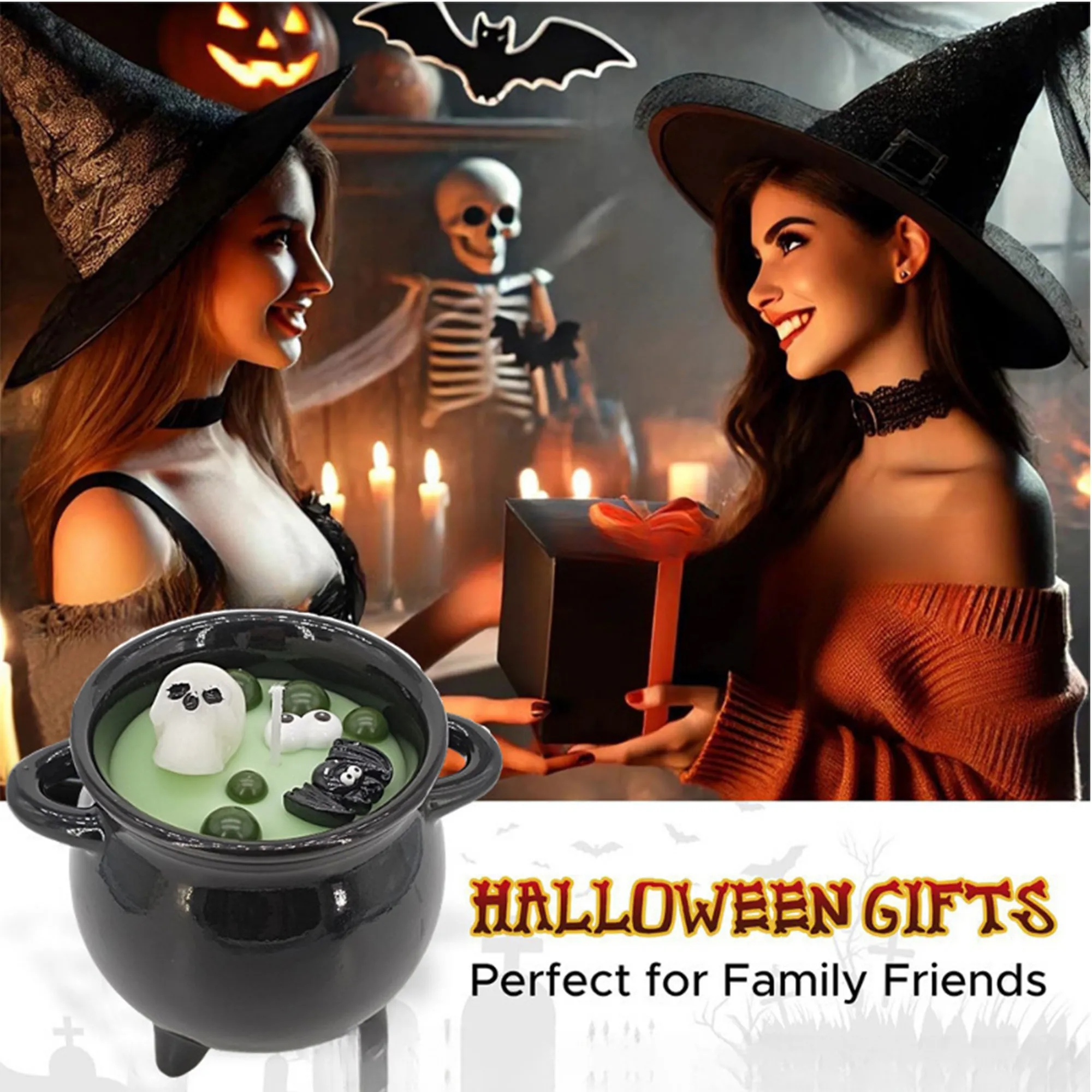 Spooky Witch Cauldron Candle Decor For Halloween Party 3