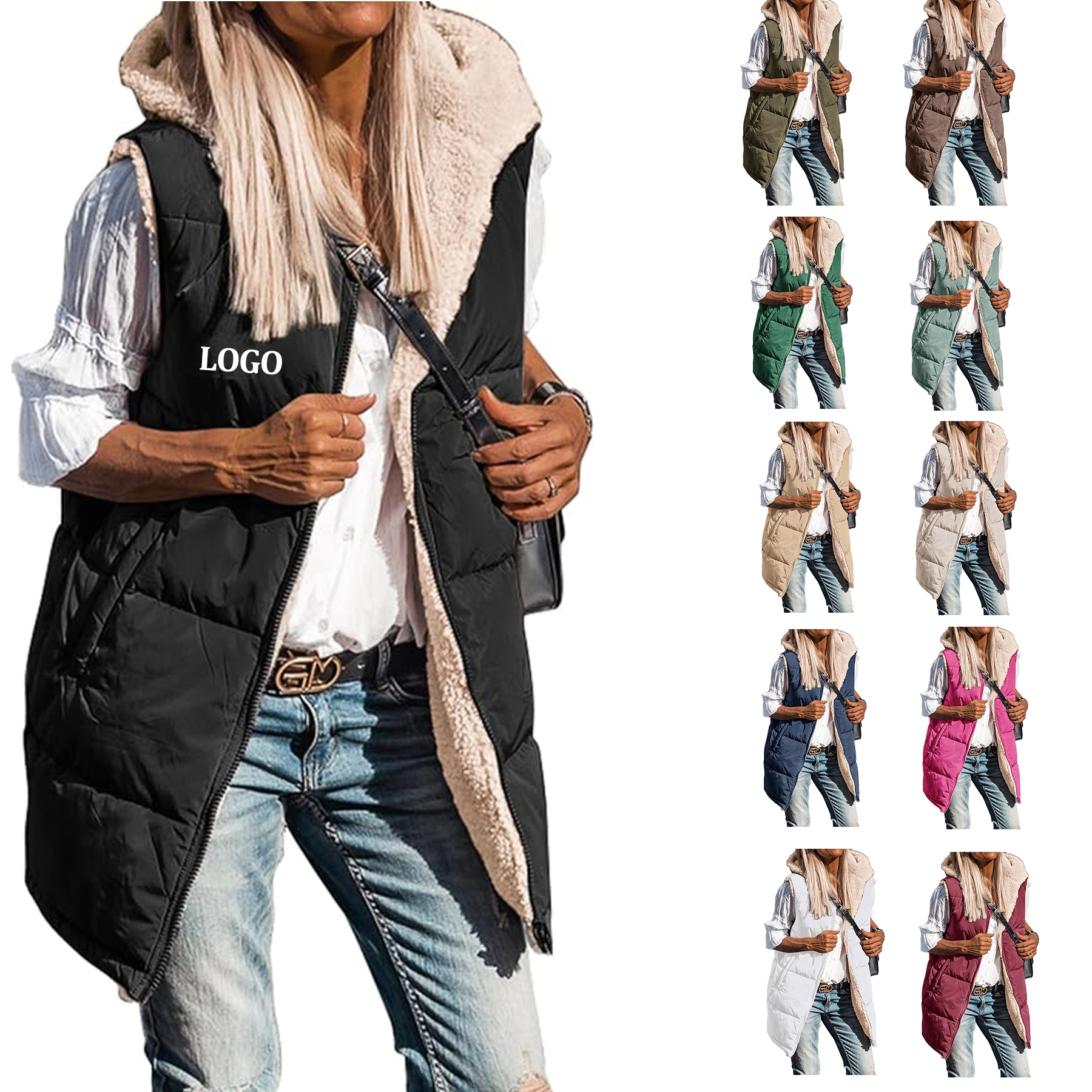 Winter Long Sleeveless Hooded Jacket 3
