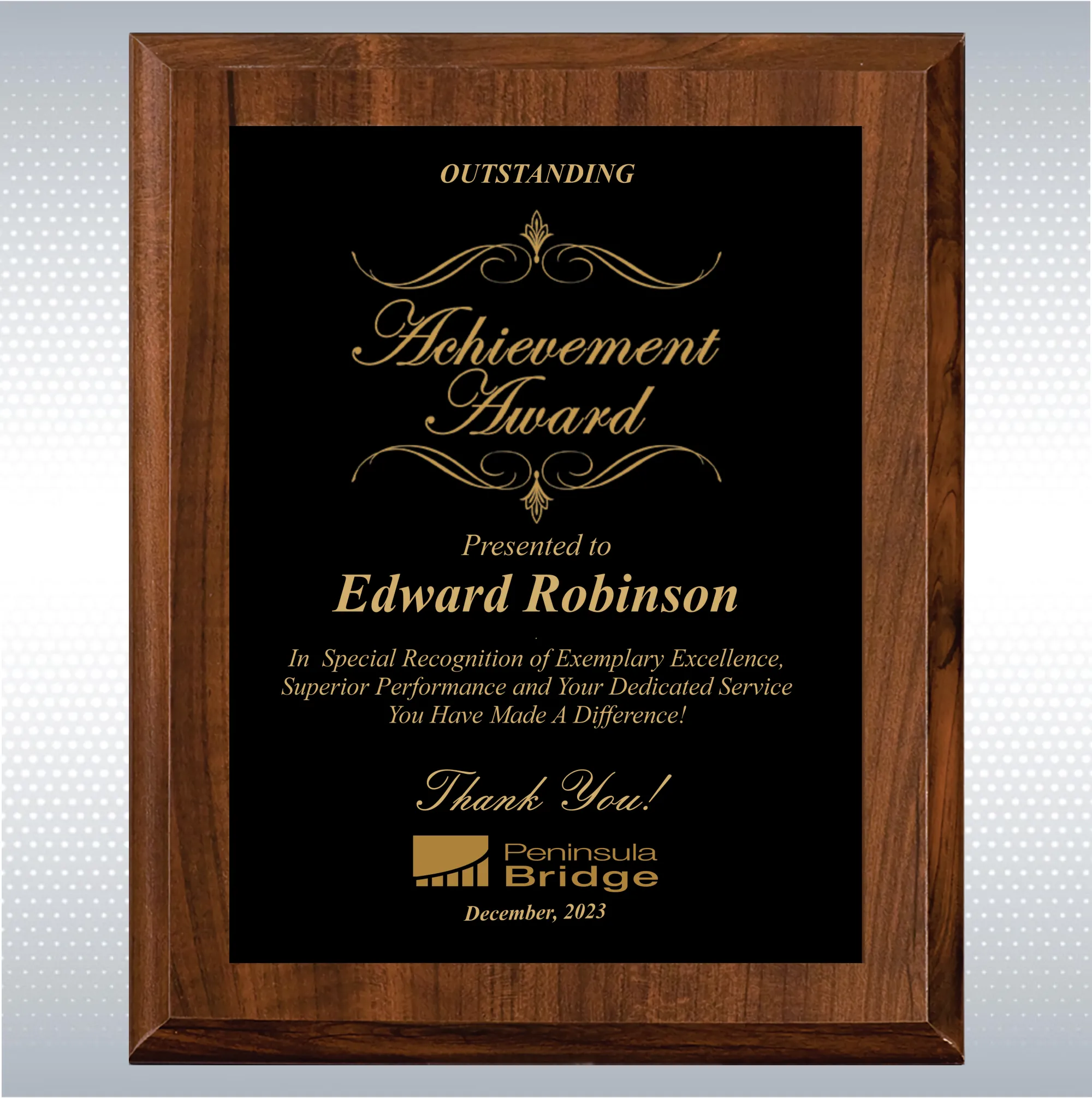 Cherry Finish Excellence Plaque , Employee Recognition Gift 16