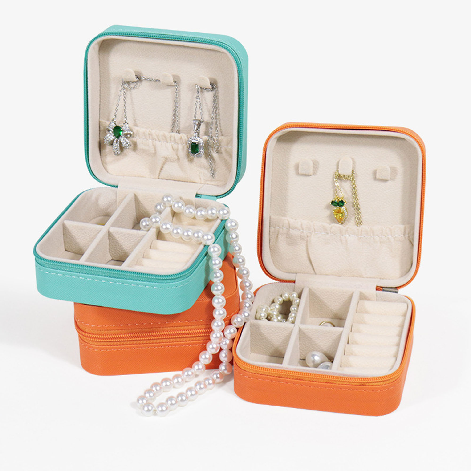 Compact PU Leather Jewelry Case for Rings & Pendants, Portable 6