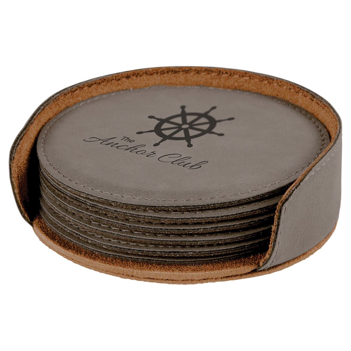 Gray Leatherette Round 6-Coaster Set