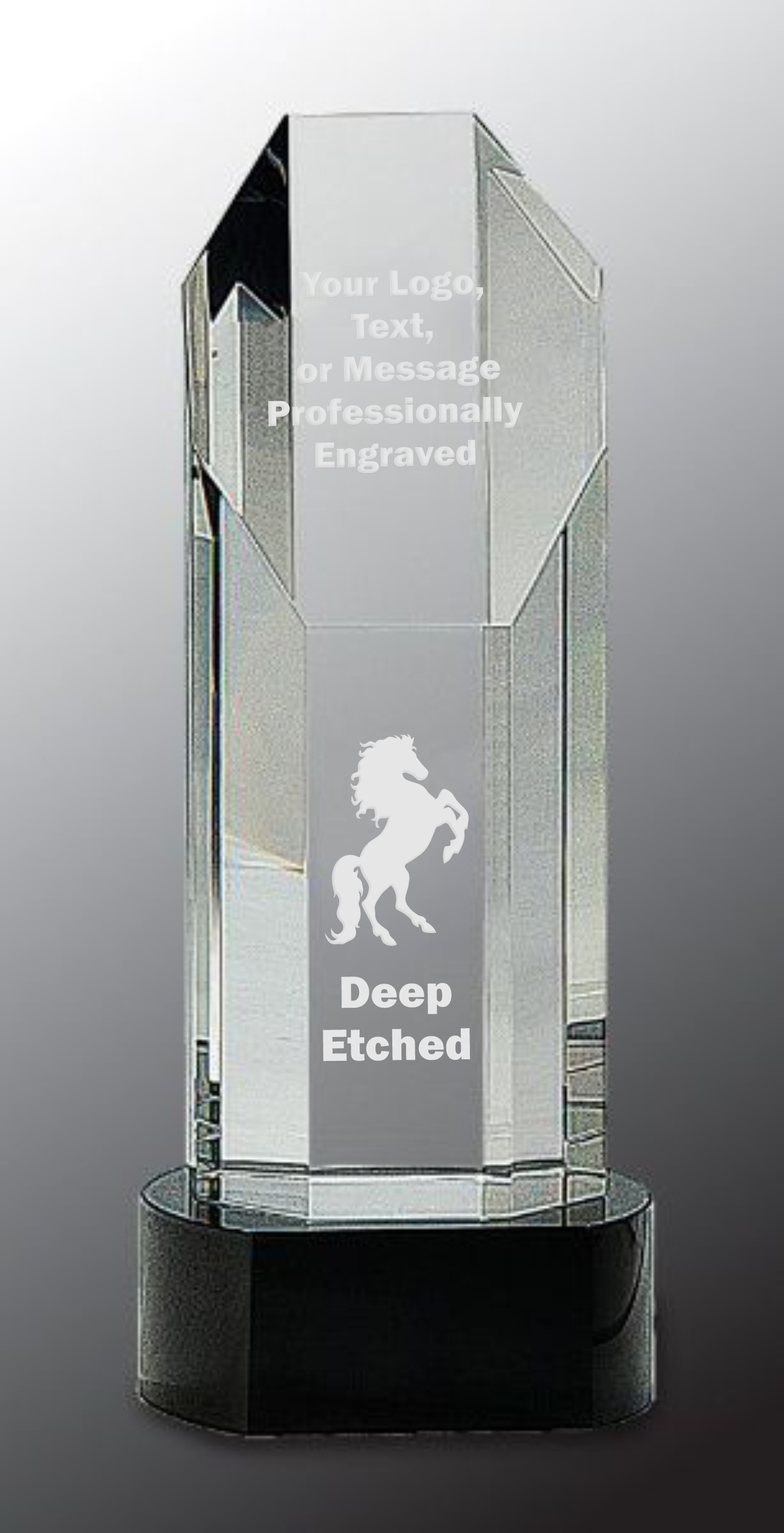 9 3/4" Octagon Slant-Top Crystal on Black Pedestal Base Crystal Award