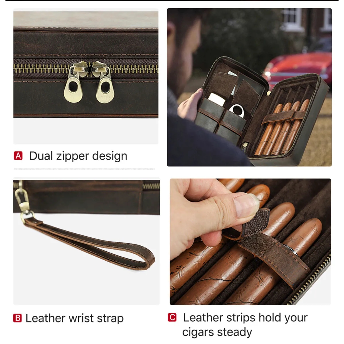 4-cigar Vintage Genuine Leather Cigar Case 2