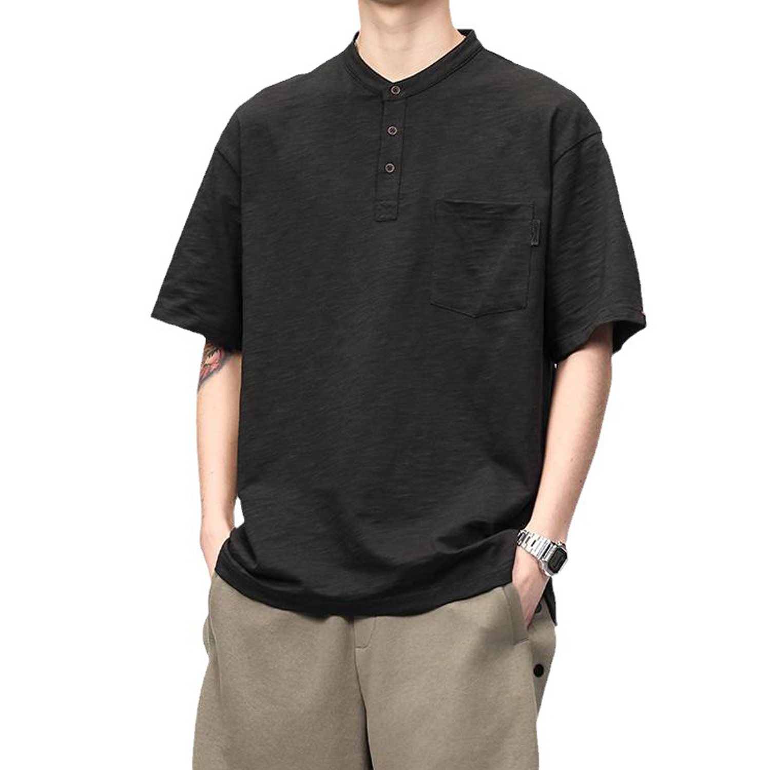 Men's Summer Cotton Blend Henley T-Shirt 1