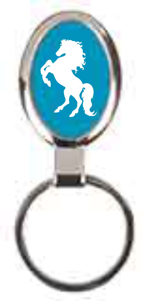 2 1/2" Blue Oval Metal Keychain