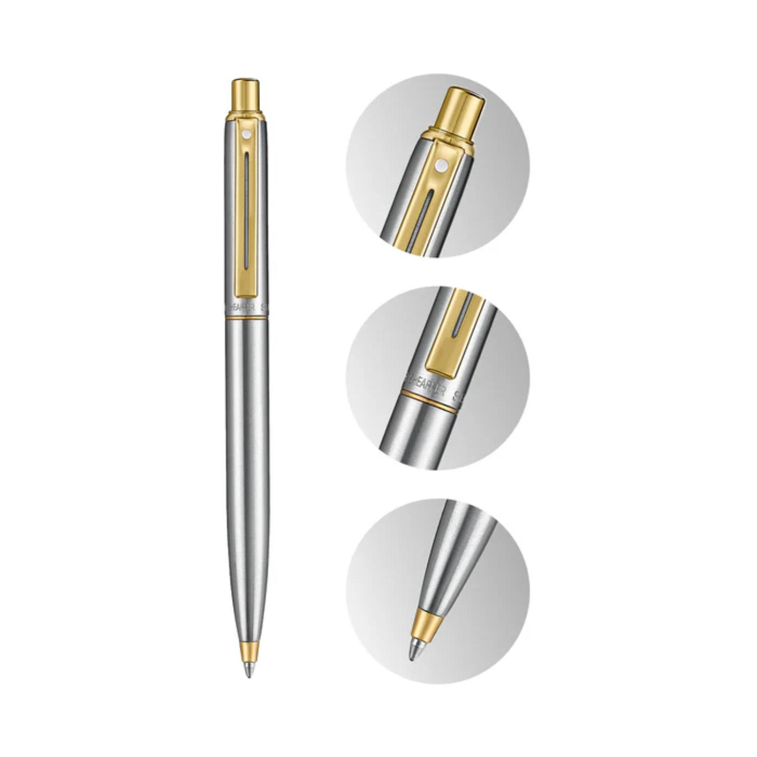 SHEAFFER® Sentinel Metal 333 Brushed Chrome Gold Trim Executive Ballpoint Pen w/ Gift Box 5
