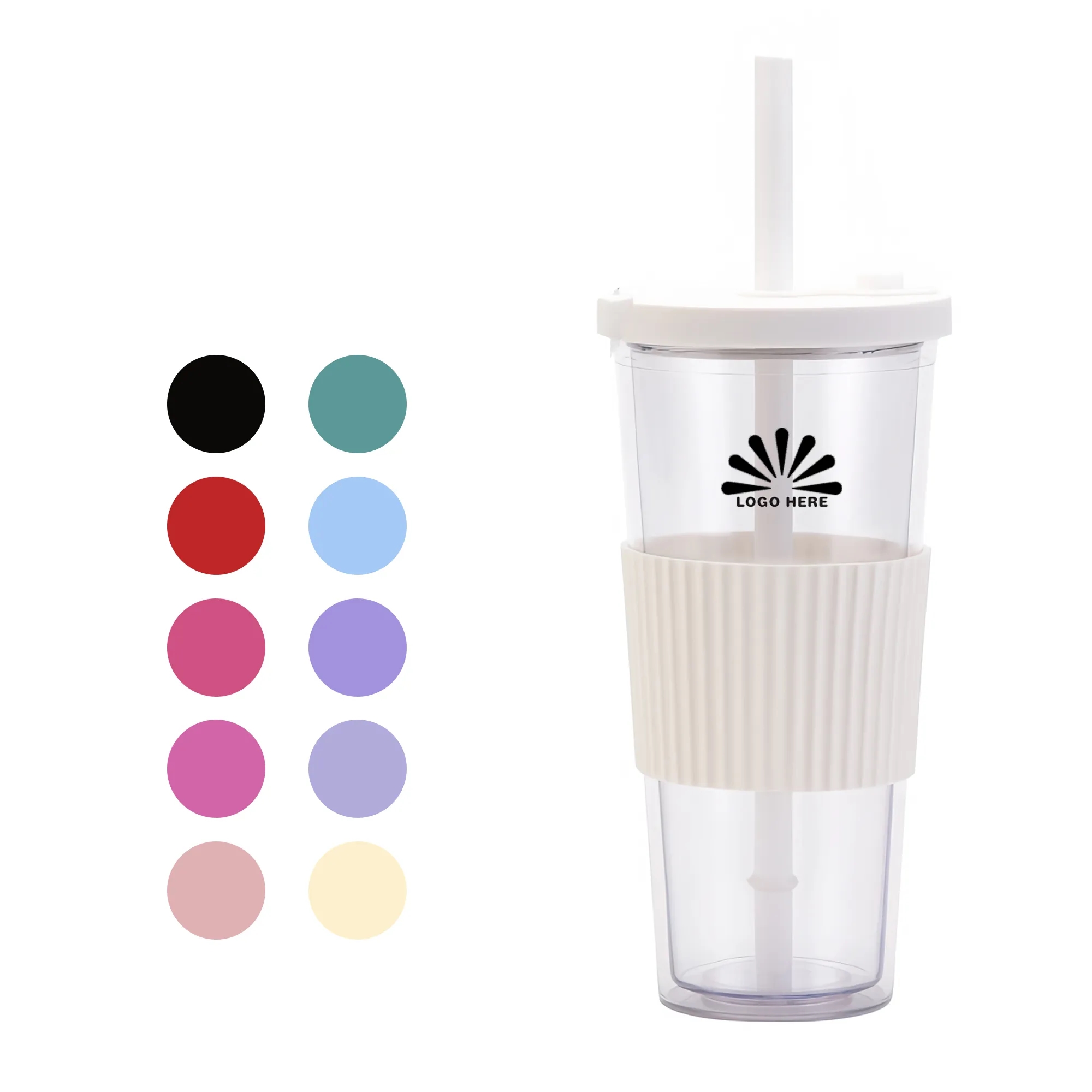 24Oz Double-Walled Cup with Lid and Straw 2