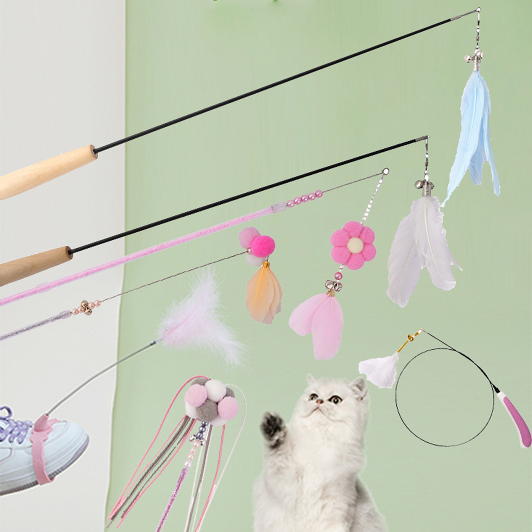 Pet Dog Cat Wand Toy Flower With Bell 2
