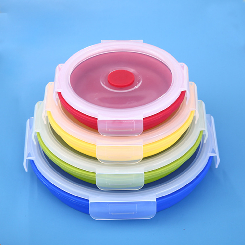 350ml Round silicone folding bowl lunch box travel picnic box 2