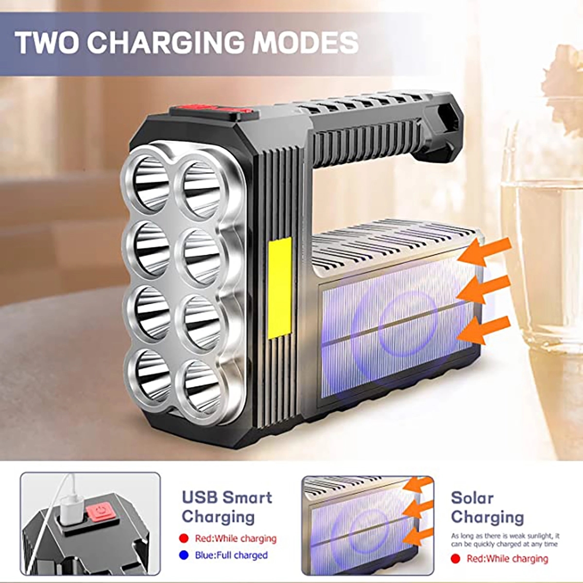 Solar Rechargeable Flashlight With Cob Sidelight 10
