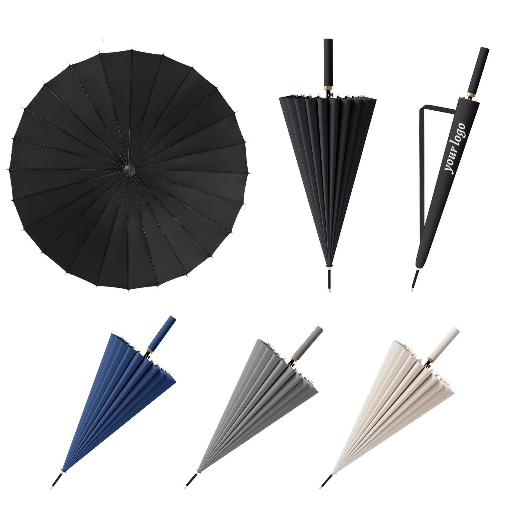 24 Bone Long Handle Straight Umbrella