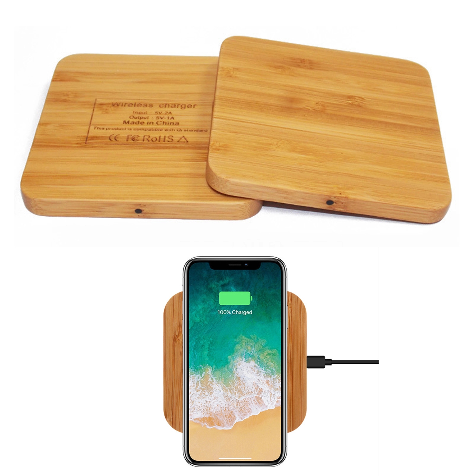 Bamboo 5W Wireless Charger w/ Dual Usb Ports 2