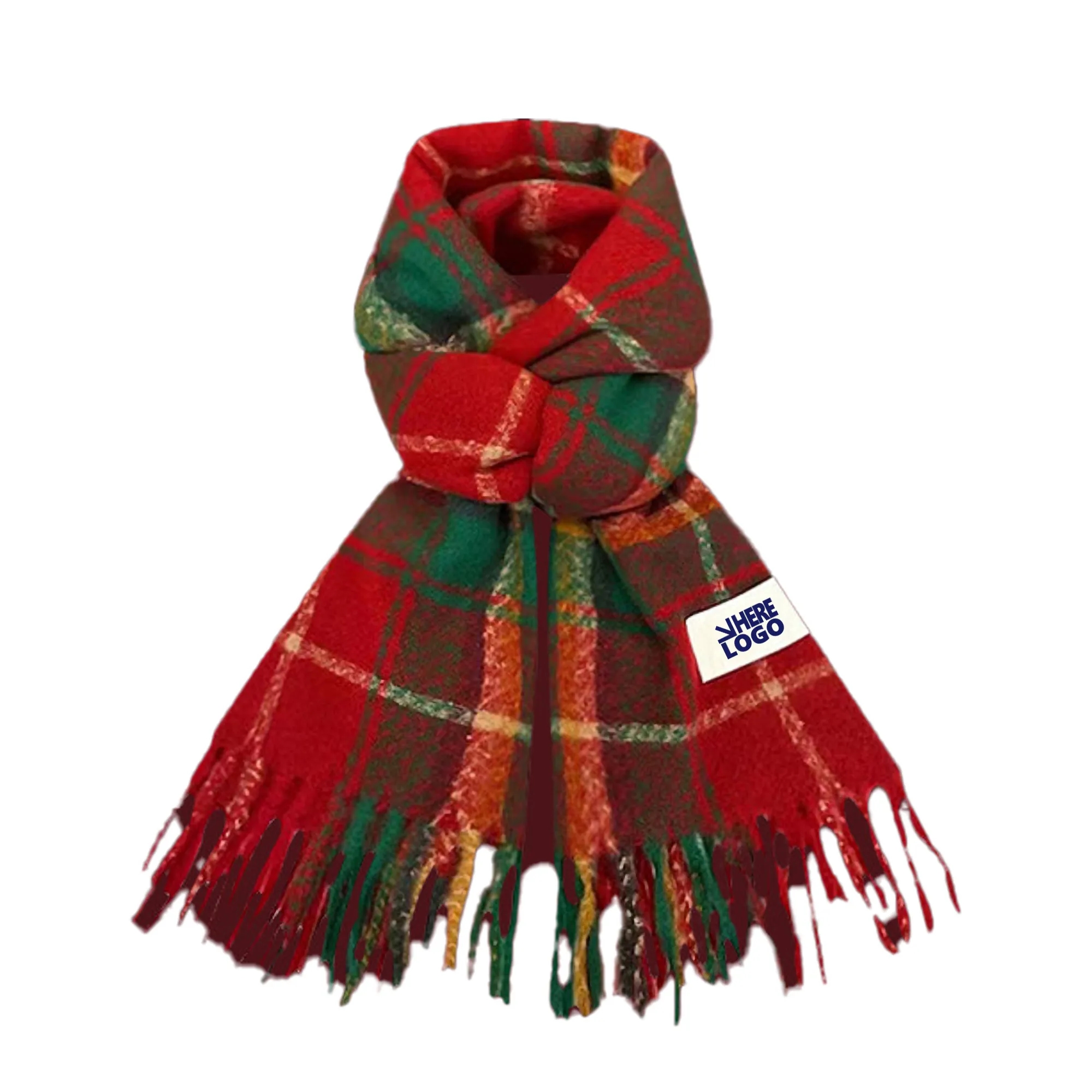 Plush Plaid Feel Scarf Versatile Winter Accessory Christmas 1