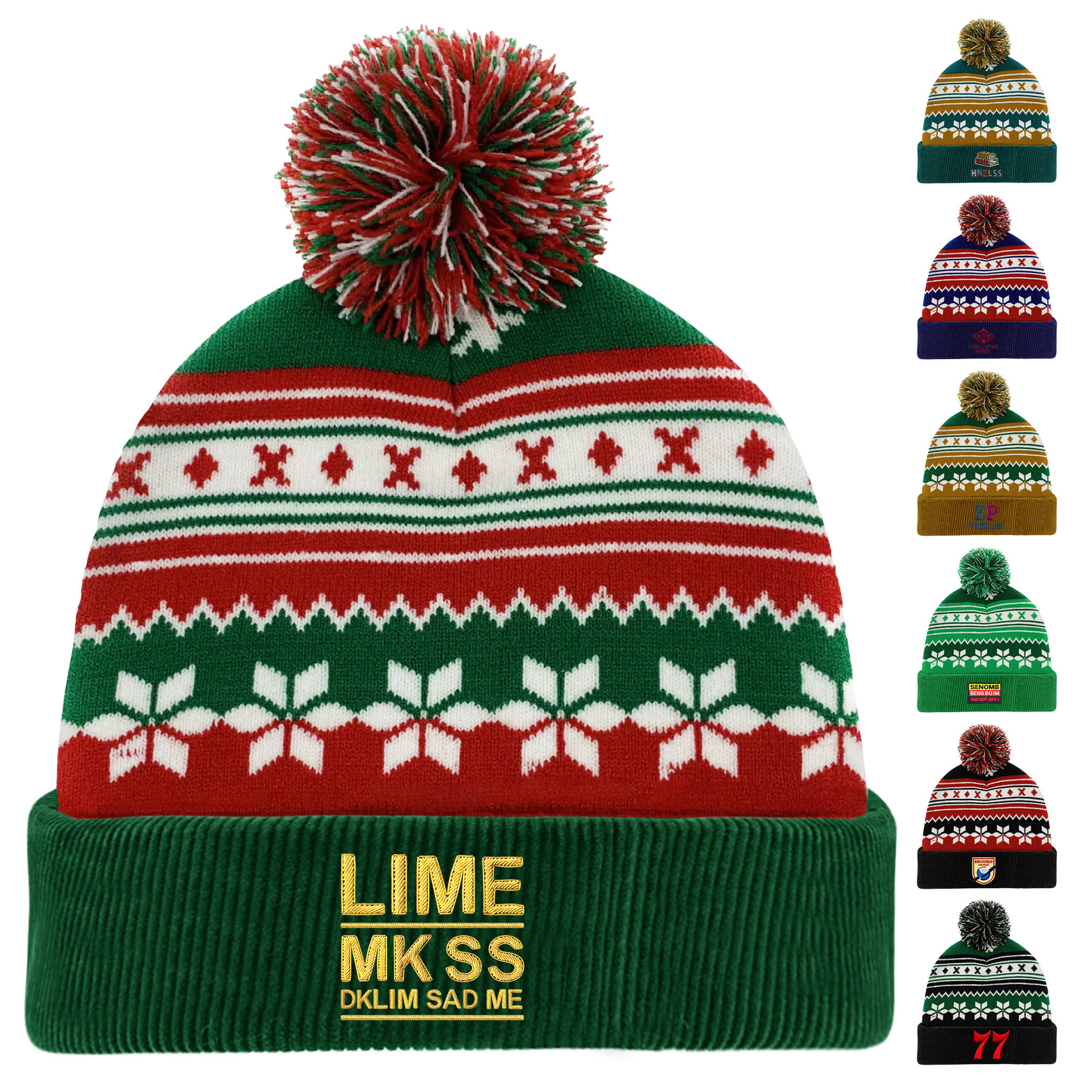 Knitted Acrylic Cuff Winter Beanie with Pom 3