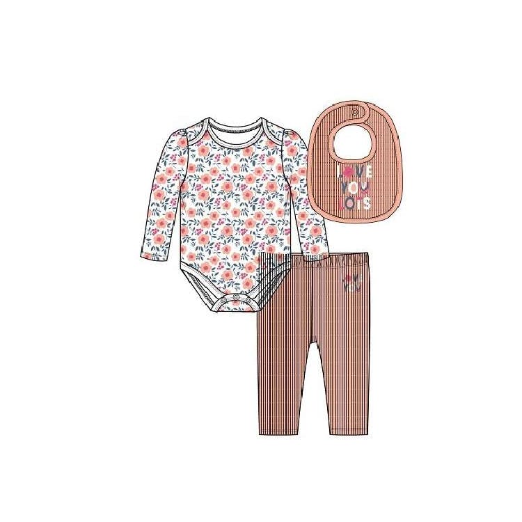 Girls' Bodysuit Set with Bib Rust 0-9M 3pc 2