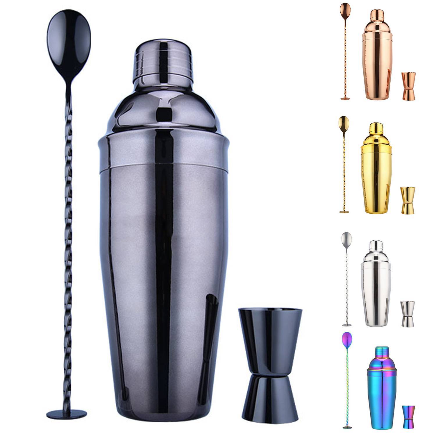 25oz Double-Wall Cocktail Shaker Jigger Mixing Spoon Set 9