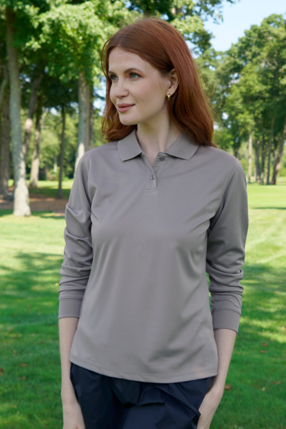 Women's Vansport Omega Long Sleeve Solid Mesh Tech Polo 13