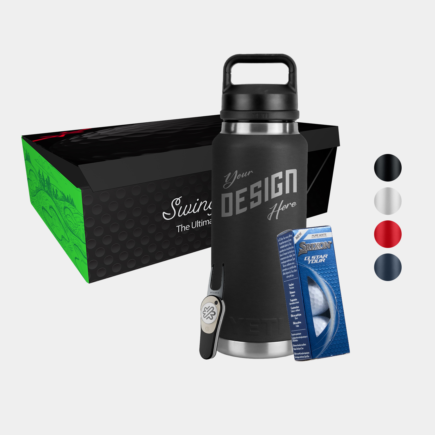 36 Oz YETI® SS Water Bottle, Srixon® Golf Balls & Pitchfix® Icon Divot Tool Gift Set 6