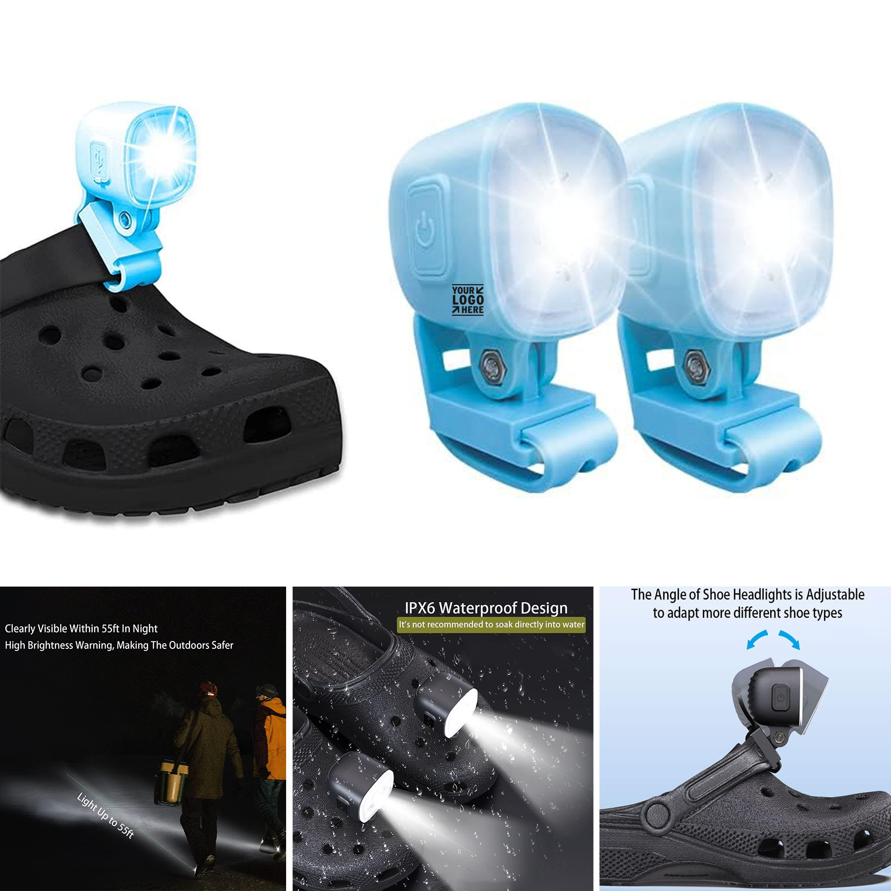 2Pcs 4 Light Modes Generic Rechargeable Running Camping Croc Headlights Shoes 2