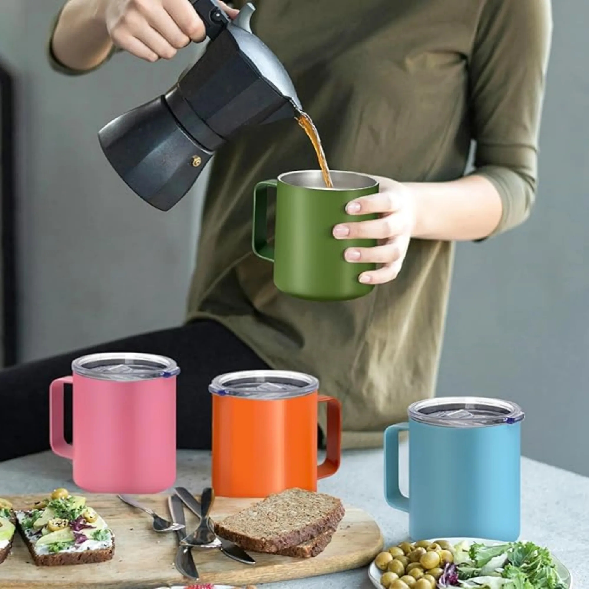 MOQ 12oz Insulated Stainless Steel Coffee Mug With Lid 6