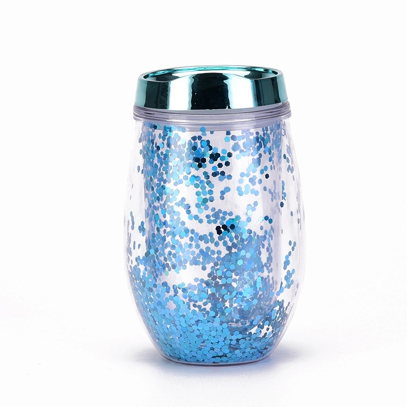 Custom Transparent AS Plastic Sequin Stemless Wine Glasses 8