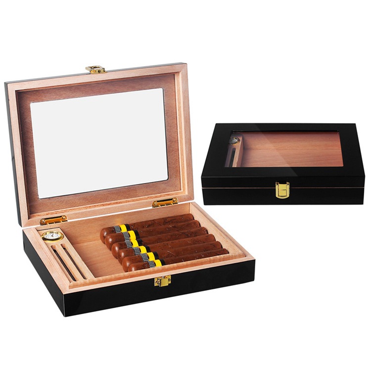Humidor Clasp Lock Cigar Storage Box w/ Hygrometer and Humidifier 7