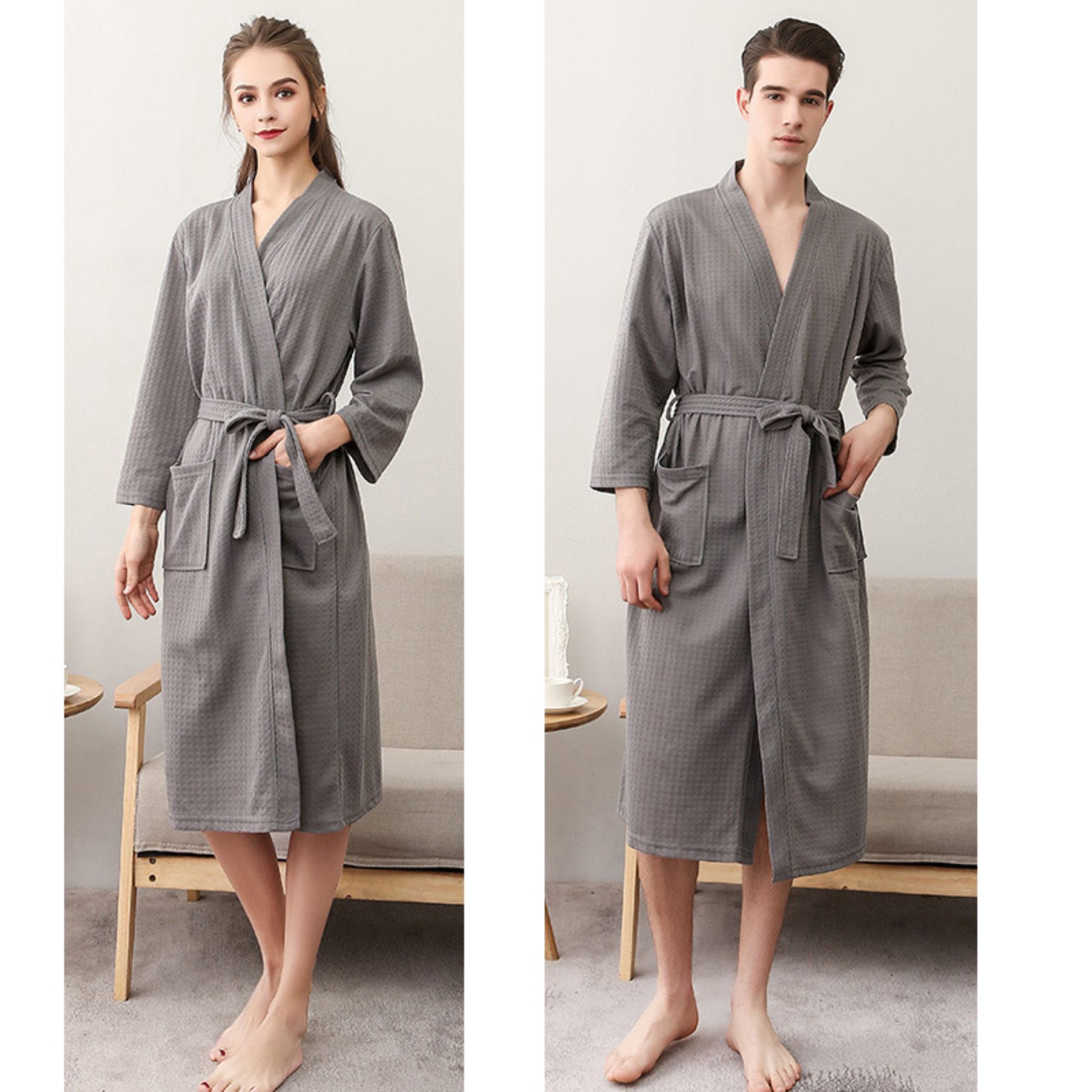 3/4 Sleeve Waffle Robe Unisex 1