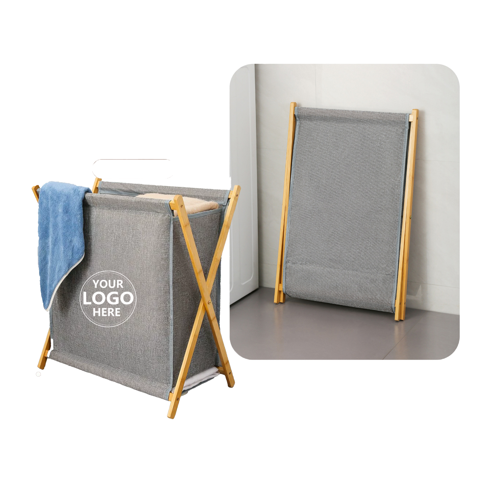 Fabric Laundry Bin with Bamboo Structure 4