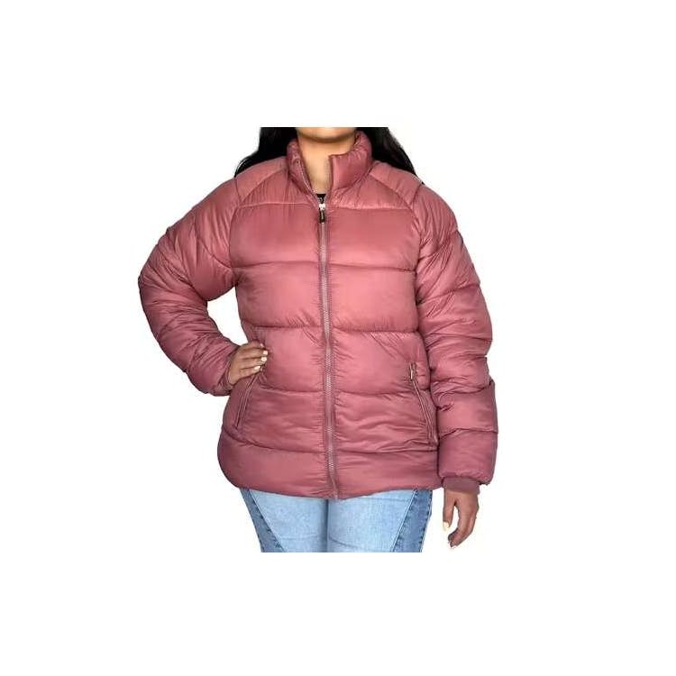 Women's Solid Puffer Jackets Pink XL 1
