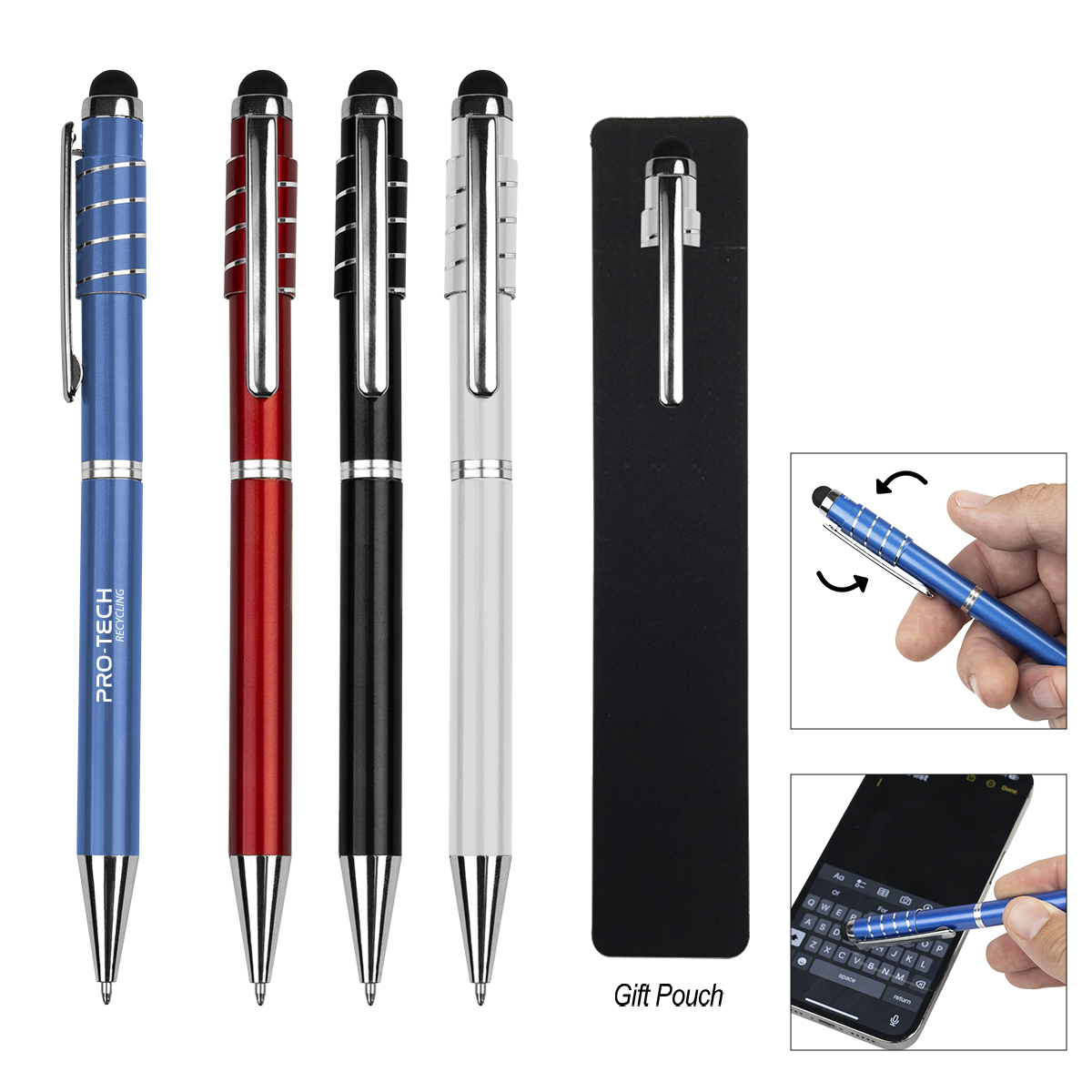 Recycled Aluminum Spinner Pen With Stylus