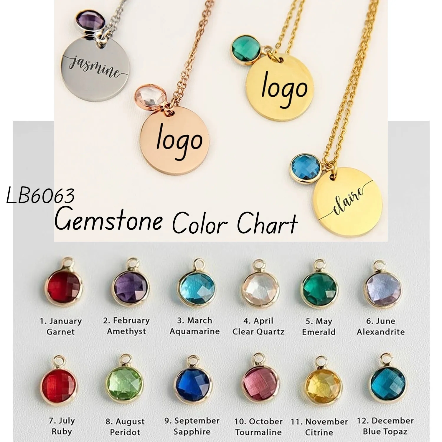 Personalized Name Necklace Gemstone with Birthstone Charm 3